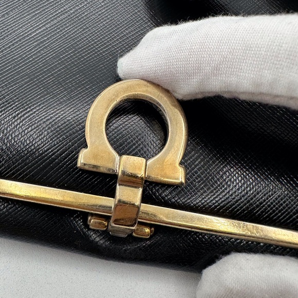Salvatore Ferragamo Black Leather Wallet with Gold Clasp - Picture 5 of 14